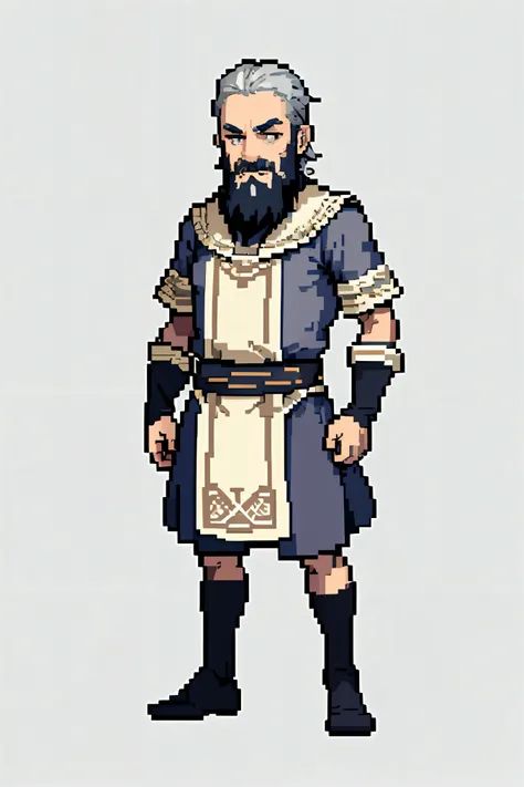 pixel, pixel art, 1man, grey hair, long beard, short hair, peasant costume, full body