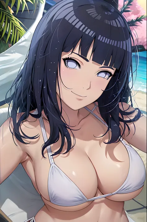 (WALLPAPER, masterpiece, 1k, anime style:1.9, ((inside photo frame), photo, detailed beach background, looking at viewer, big breasts, big boobs, open mouth, high color saturation, bold lines, bold drawing lines, (strong arms, armband, flat belly, groin, h...