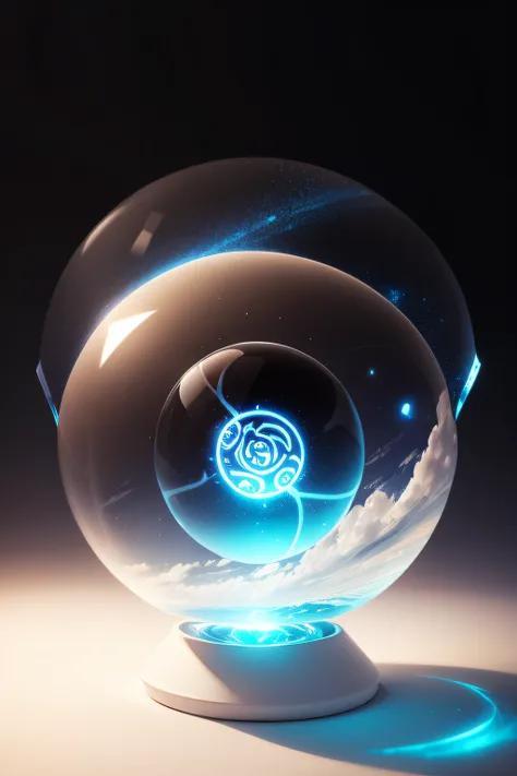 glass sphere with a wind symbol inside, on a white screen