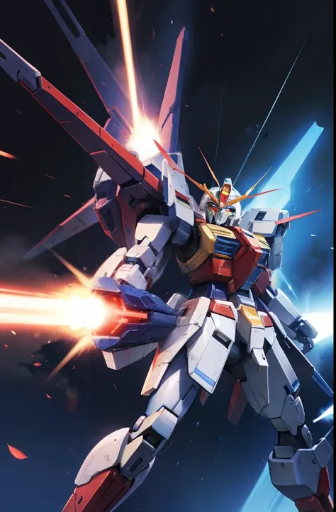 Gundam Alex, arm dynamic shot, beam saber, battle zone background