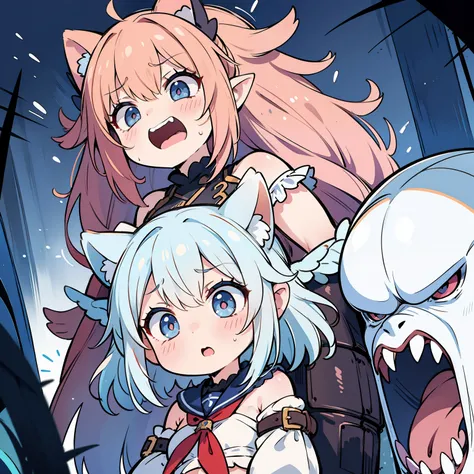 A monster girl having an intense sexual moment with a shocked little girl (loli)