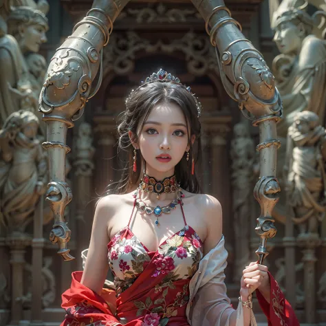 ((​masterpiece:1.4)、(top-quality:1.4)、(reallistic:1.7))、Beautiful girl strolling in the garden of fantastic ancient city、Sexy Daughter、Super beautiful girl、1girl in:1.4、Dress like a queen、Glossy luxury latex、Luxury Latex Bodysuit、By Luis Royo、age19、Super U...