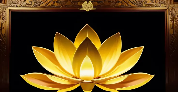 Imagine a serene scene inspired by Buddhist philosophy, where a vibrant lotus flower stands against a backdrop of rich yellow hues. The lotus, symbolizing purity and enlightenment, blooms with intricate petals that exude a sense of tranquility. As you gaze...