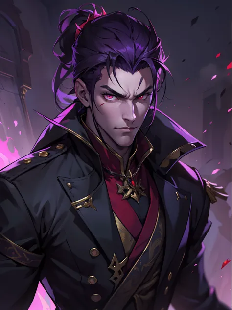 like all the demon princes, I am quite tall. I have purple hair tied back in a ponytail, and red eyes with sharp silver pupils. I wear fine clothes, as befits a prince of Hell, though they are always black. My demeanor is haughty, arrogant, and superior to...