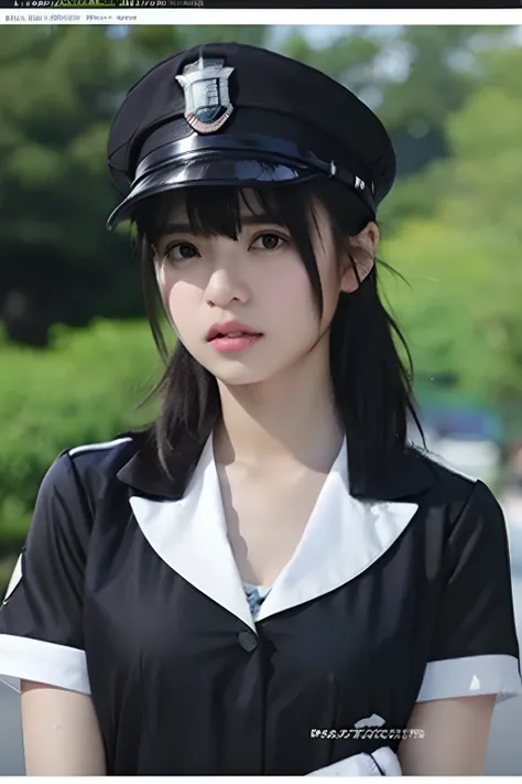 Officer Tekateca、Tekatka police cap、top-quality、tmasterpiece、超A high resolution、(Photorealsitic:1.4)、RAW photo、1 rapariga、black color hair、glowy skin、Wet body、Dramatic Writing、full bodyesbian、huge tit、Black hair、Pichi Pichi clothes