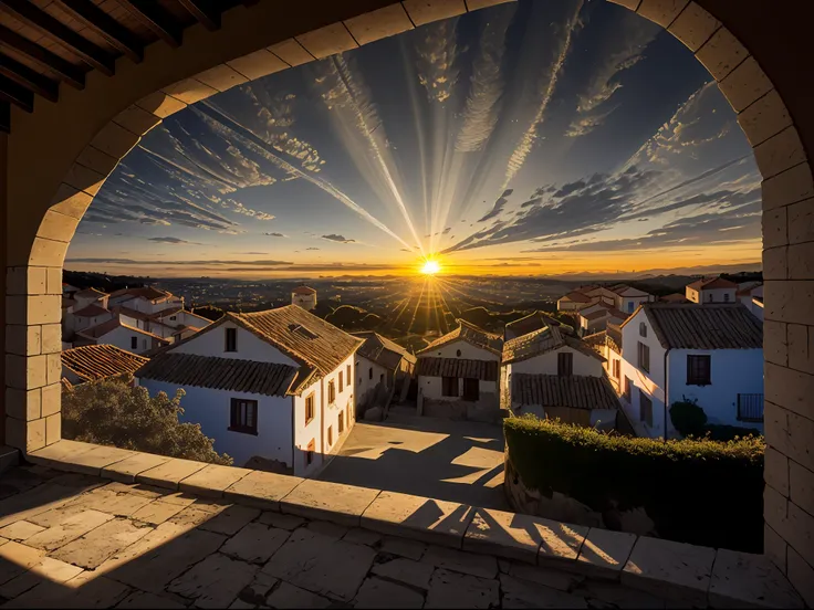 vila, costeiro, imagination, (realista), clear sky, compositing, sun sunset, (HDR:1.5), ao ar livre, detalhes intrincados,