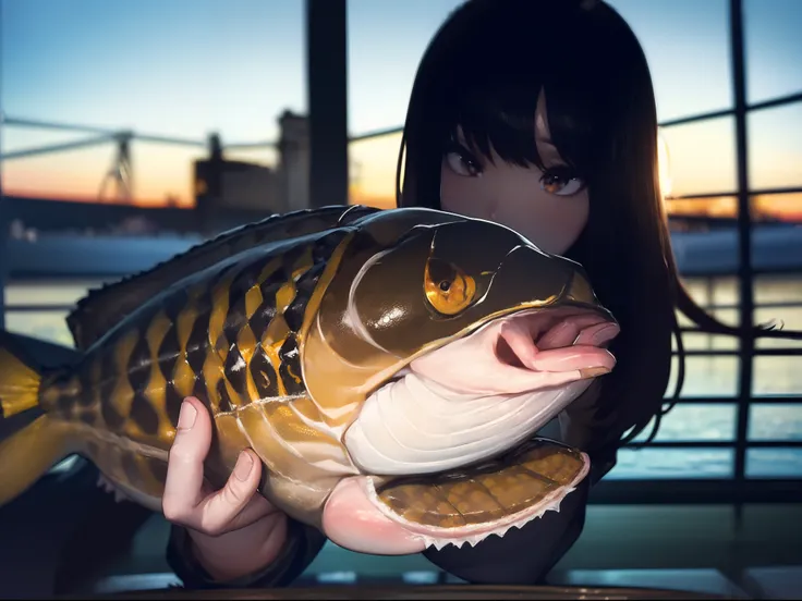 ((((Catching a big blackbass by the lakeside:1.5)))),((Best Quality, masutepiece :1.5)),((( Large Mouth Bass:1.2))),(((Hands with the correct number of fingers and structure:1.4)))hight resolution,ultra-detailliert,​masterpiece,best qualtiy,((1 Female 22ye...