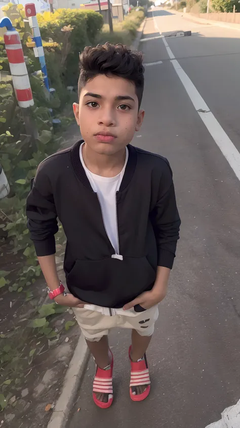 there is a young boy standing on the side of the road, around 1 9 years old, very very low quality picture, riyahd cassiem, old picture, desaturated!!, candid picture, full body picture, photograpgy, innocent look, potrait, ayan nag, taken in the early 202...