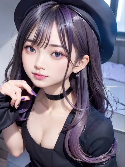 The whole body is reflected、top-quality、​masterpiece、Female 1、adult lady、the nose is high、macabre smile、Evil smile、wicked、lip color is purple、A detailed face、So that the face does not crumble、beautidful eyes、Wearing a black German army hat、 Black Army Cap、...