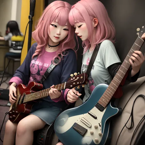 A pink-haired，Social terror，Love guitar，d杯，maidennurse