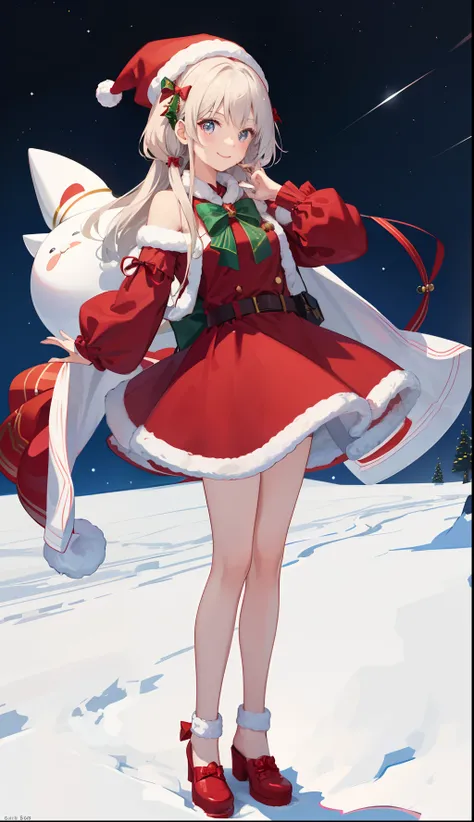 1girl in、A smile、Christmas、Dressed in Santa Claus costume、