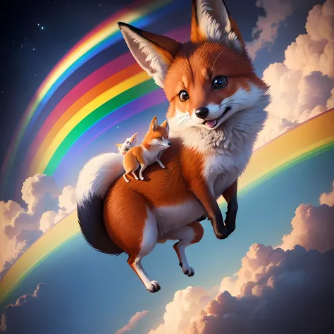 Small animals gliding on a rainbow、foxes --auto