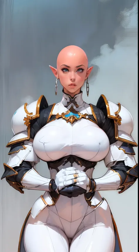 (((1girl:1.8))), ((bulky woman:1.5)) female, sehele style, anime style, (((dark elf))) (((skyblue skintone:1.4))) (((smoldering eyes))), ((bald:1.5)), ((no hair:1.5)), 8k, 4k, Unreal Engine 5, octane render, trending on pixiv, ((huge shoulder pads:1.8)) (w...