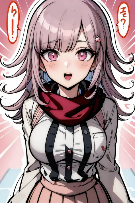 a cartoon girl with long hair and a scarf on, junko enoshima from danganronpa, akane owari danganronpa, chiaki nanami from danga...