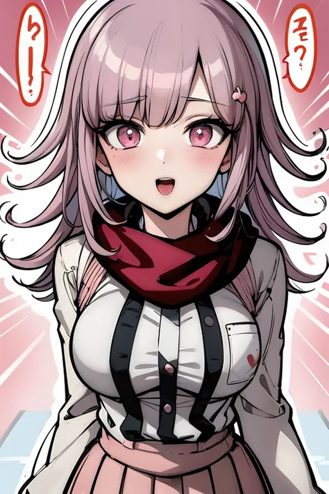 a cartoon girl with long hair and a scarf on, junko enoshima from danganronpa, akane owari danganronpa, chiaki nanami from danga...