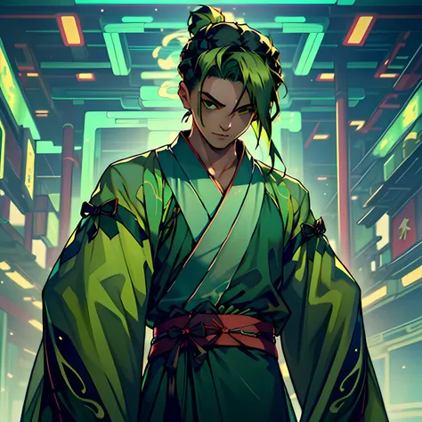 3. (1 person) (1girl,(((blue Hanfu))),((((Black hair))),(((1girl))),(((agirl))).(((Green coat))),((Green Hanfu youth)),((Green clothes)) , (((Green hair))), has powerful resources, but her strength is only at the Profound Void realm, she is as foolish as a...