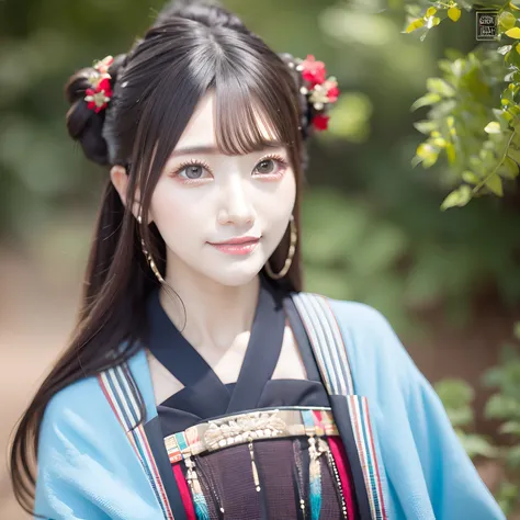 clothed in ancient suit，Hanfu，Real portrait photos，The attention to detail，High- sharpness，adolable，Refined face。