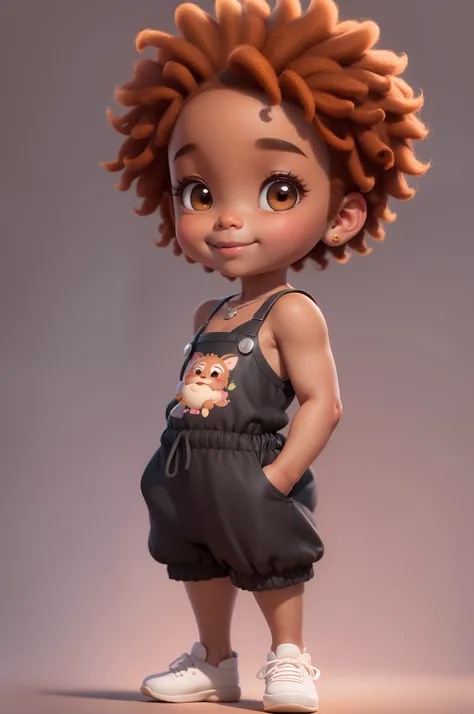 Chibi menina cor marrom:2, coffee color:2 queimado pelo sol, feliz de 15 anos pele marrom:1 afro: 1.25 Estilo Pixar: 1.25 afro: 2.40 (((sozinho))) cabelos cacheados: 2.3, (corpo inteiro: 2.32) vestindo vestido floral sapato preto,, Hair messed up by the wi...