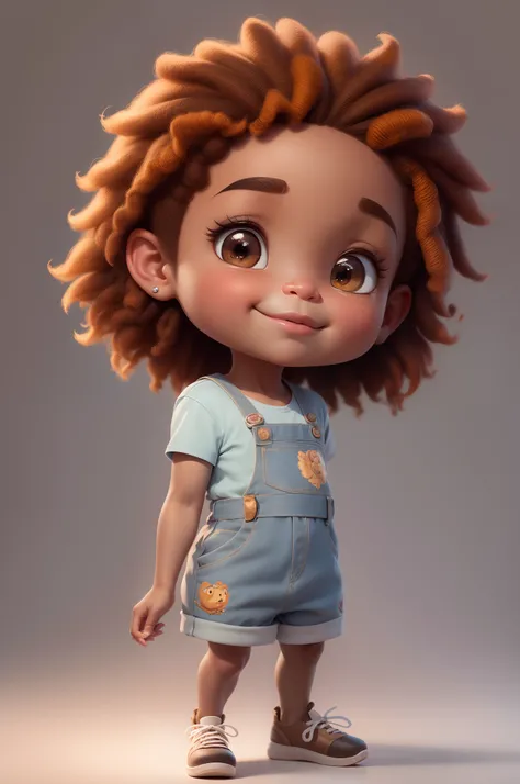 Chibi menina cor marrom:2, coffee color:2 queimado pelo sol, feliz de 15 anos pele marrom:1 afro: 1.25 Estilo Pixar: 1.25 afro: 2.40 (((sozinho))) cabelos cacheados: 2.3, (corpo inteiro: 2.32) vestindo vestido floral sapato preto,, Hair messed up by the wi...