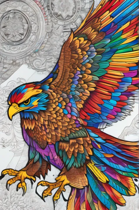 a hand painting a coloring book page of hyper detailed multicolored eagle body multi colored art coloring expert