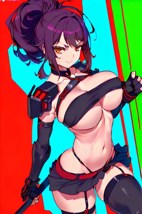 Anime girl with sword and red and green background, an oppai cyberpunk, Biomechanical OPPAI, style of anime4 K, seductive anime girls, Best anime 4k konachan wallpaper, thicc, style of masamune shirow, Inspired by Masamune Shirow, cyberpunk anime girl mech...