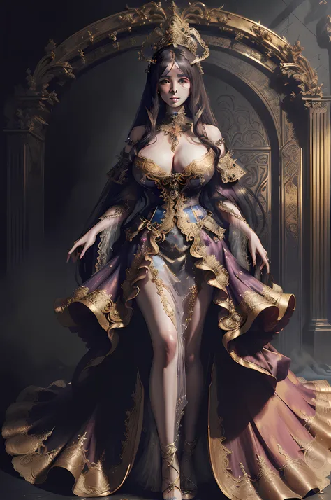 ((anime art style)),(Masterpiece),(Best quality), (Super detail),((Very delicate and beautiful)),(((Solo))),((full bodyesbian)),(((1 princess wearing a baroque dress,Wear it with a voluminous full-length skirt))),crinoline,((Standing in a baroque office)),...