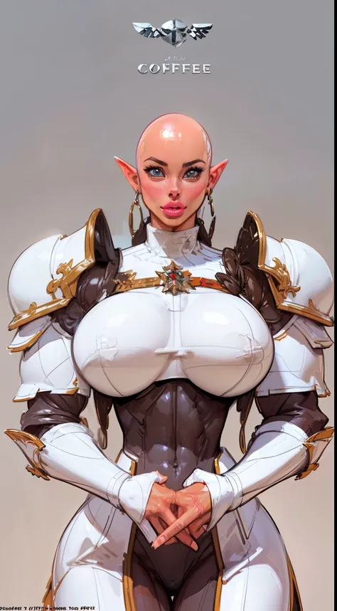 (((1girl:1.8))), ((bulky woman:1.5)) female, sehele style, anime style, (((elf))) (((coffee skin:1.5)) (((smoldering eyes))), ((bald:1.5)), ((no hair:1.5)), 8k, 4k, Unreal Engine 5, octane render, trending on pixiv, ((huge shoulder pads:1.8)) (wide shoulde...