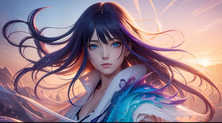 1 girl, hyuga hinata, anime character, Colorful beautiful girl: messy hair, oil painting, nice perfect face with soft skinice perfect face, intricate detail, splash screen, 8k resolution, masterpiece, artstation digital painting smooth, 8k resolution photo...