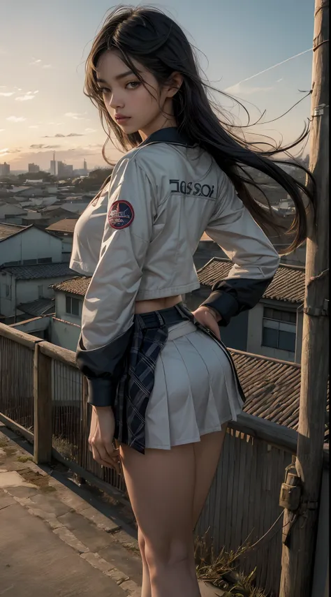 garota de 18 anos afro-americana determinada menina em(a sexy japanese school uniform:1.2), sozinho, seios grandes, sagging tits...