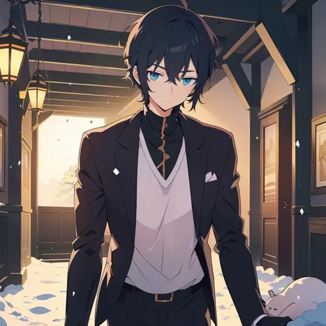 (1 person) (He orders a servant to bring me out of the cold palace) (Background: a corridor with snow)