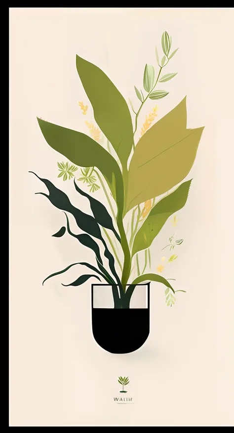 there is a plant that is in a pot on a table, plants in a glass vase, plants in glass vase, botanical poster, minimalist illustration, floral growth, walter white botanical poster, houseplant, poster illustration, detailed plant life, detailed plants, plan...