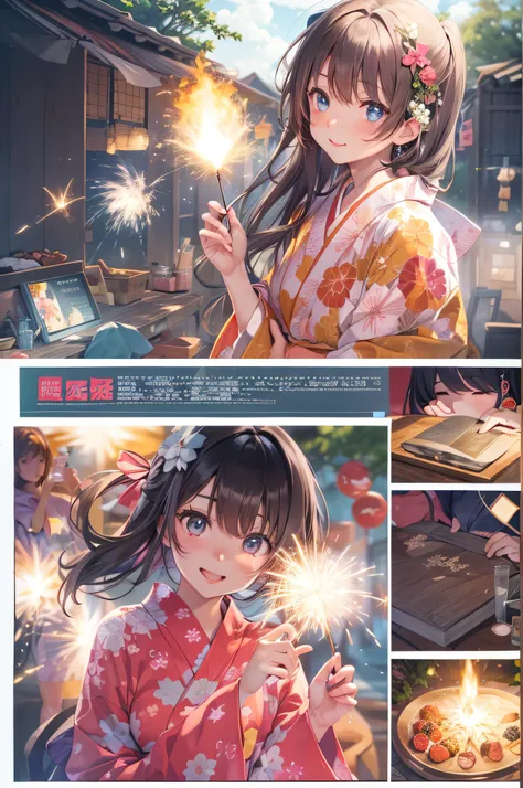 Girl watching TV、summer vacation、sparklers、Yukata