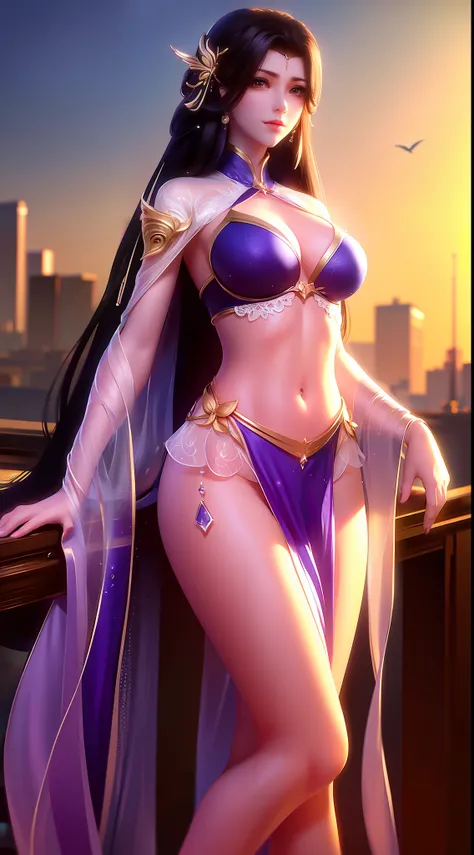 A girl,Wearing a lace bikini,Lace bra,Lace super shorts,C cup,perfect bodies,largeeyes,Purple pupils,Black hair,long whitr hair,hair adornments,Ji hair style,eardrop,Be red in the face,is shy,prette,adolable,facing to audience,full bodyesbian,Above the cal...
