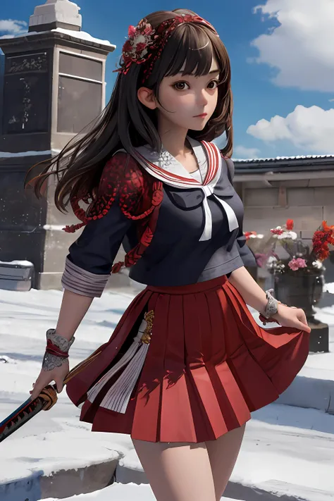 1girl, looking at viewer,  serafuku, pleated skirt,  holding sword,
masterpiece, best quality, 8k, detailed skin texture, detailed cloth texture,  beautiful detailed face, intricate details, ultra detailed