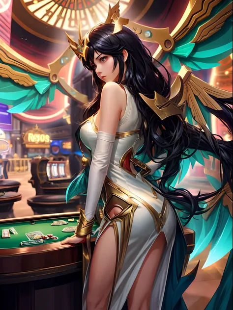 ross tran style, ross tran 8 k, guweiz on pixiv artstation, extremely detailed artgerm, guweiz on artstation pixiv, artgerm on artstation pixiv, 1girl, solo, long hair, black hair, hair ornament, dress, big breasts, full body, outdoors, mechanical wings, (...