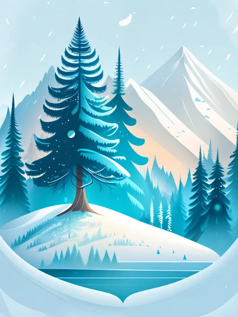 A spruce tree in a winter landscape, t-shirt design, rzminjourney, vector art