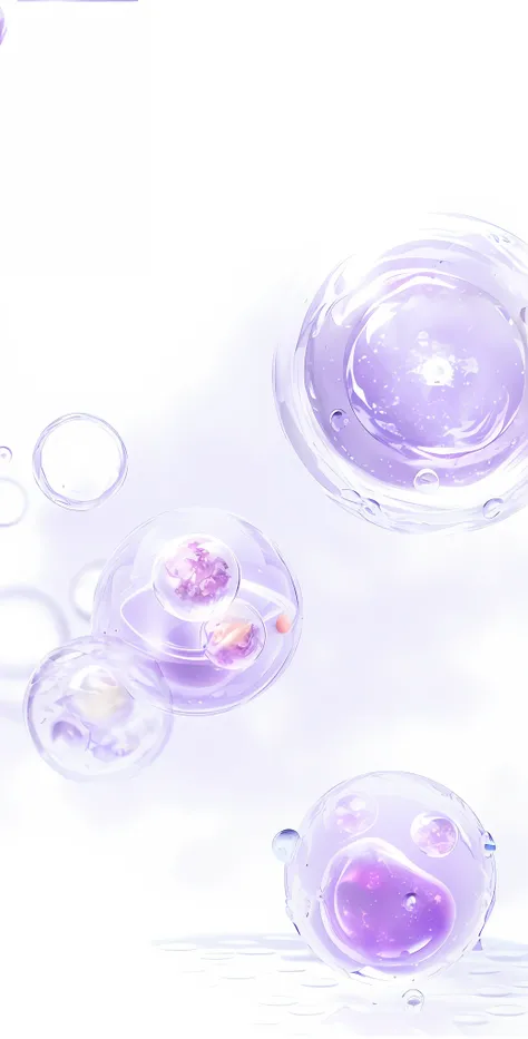 floating molecules，space molecules，Ethereal bubbles，translucent sphere，cells，cell animation，floating spheres and shapes，many floating spheres，energy sphere，water particulate，clean white lab background，particles floating，bright microscopic view realism，floa...