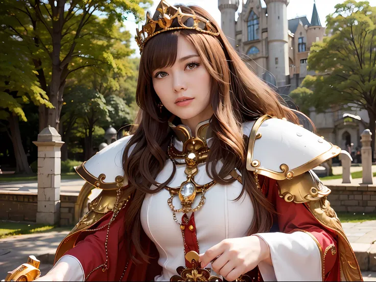 (masutepiece), Professional , ​masterpiece、top-quality、photos realistic , depth of fields （Gemstone Silver Metal Body:1.９),(Matte White、Jewel Gold Weapon、（Gorgeous castle background）、（ultimate beauty girl）、（Jewel Metal Body:1.４),Gorgeous Jewel Metal Weapon...