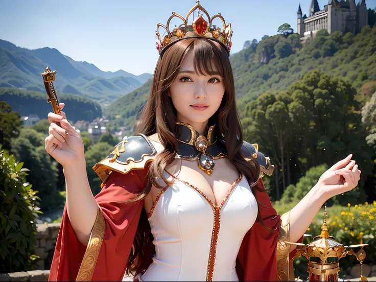 (masutepiece), Professional , ​masterpiece、top-quality、photos realistic , depth of fields （Gemstone Silver Metal Body:1.９),(Matte White、Jewel Gold Weapon、（Gorgeous castle background）、（ultimate beauty girl）、（Jewel Metal Body:1.４),Gorgeous Jewel Metal Weapon...