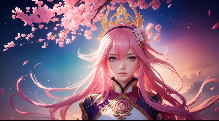 1 girl, yae miko character, genshin impact, charming eyes, Colorful beautiful girl: pink hair, oil painting, nice perfect face with soft skinice perfect face, intricate detail, splash screen, 8k resolution, masterpiece, artstation digital painting smooth, ...