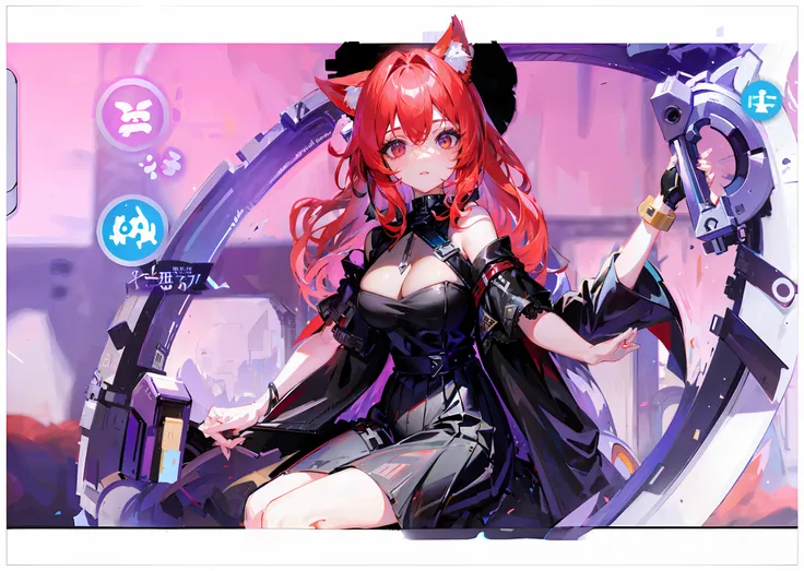 Anime girl with red hair and black dress sitting on wheels, From Arknights, Guweiz in Pixiv ArtStation, Guweiz on ArtStation Pixiv, trending on artstation pixiv, Digital art on Pixiv, Guviz, Very beautiful anime cat girl, from girls frontline, anime girl w...