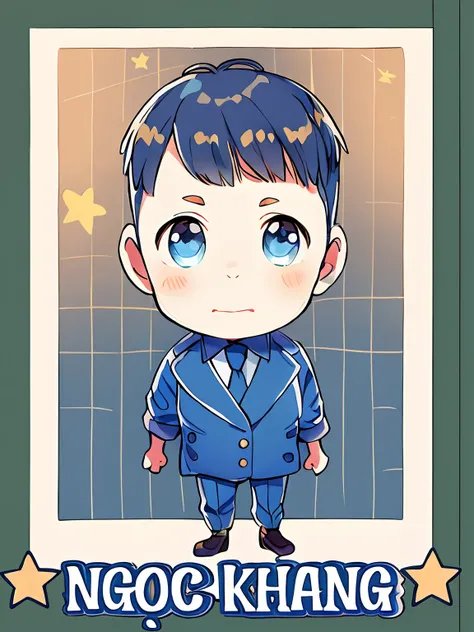 cartoon boy in blue suit with stars and name in frame,cute boy