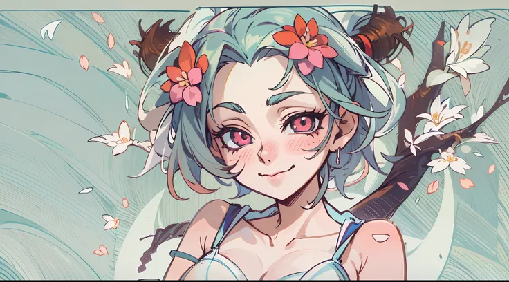 sombra:1.3,obra maestra,1girl,solamente, cabello azul, trompetas,En pie,Cherry Blossom, (lobo:1.2),WMASK, falling petals, sonrisa ligera, boca cerrada,1 pegatina, Manual, 2d, fondo blanco, fondo simple, minimum, hermoso, diminuto, pastel color, Estilo vect...