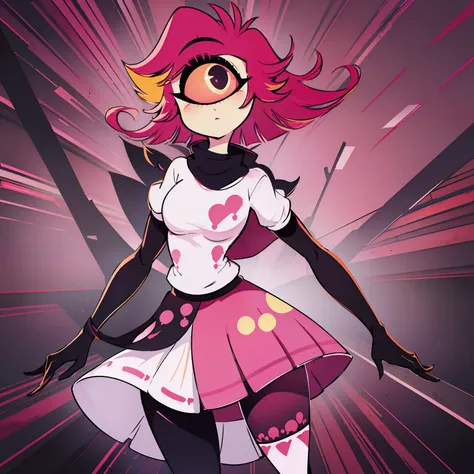 niffty, 1girl,
(originaloutfit), (white shirt, pink skirt, gloves, black tights), cyclops, portrait, perfect anatomy, ai's pose