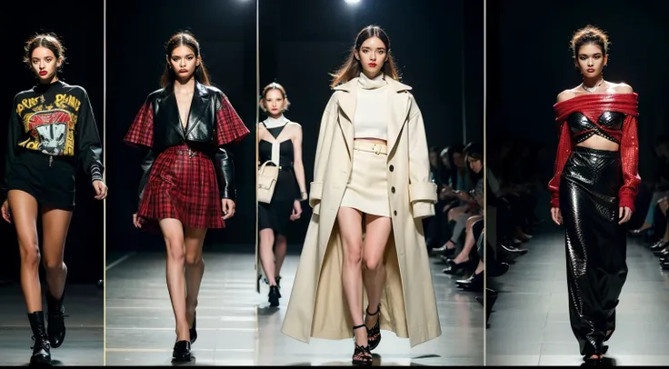 um desfile de moda conceitual, Temporada surreal, Fashion influencer trends, pessoas normais urbanas, Trend in Fashio magazine