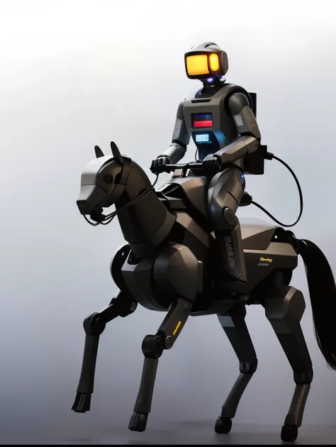 there is a robot riding a horse with a laptop on its back, robot animal, a robot dog, robot dog, security robots delivery, cyborg camel, humanoide robot, industrial mechanical robot dogs, the most advanced humanoid robot, posing robotically, concept robot,...