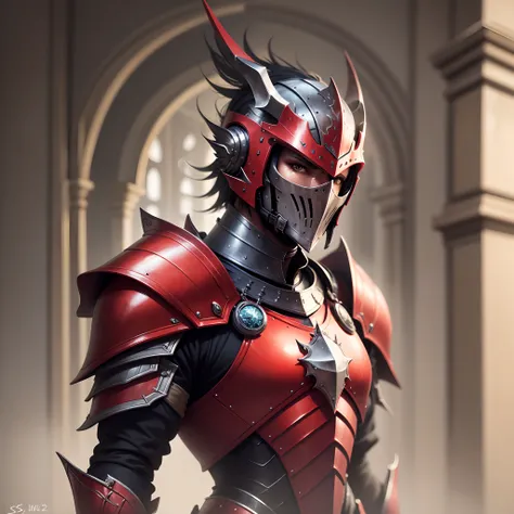 cool dragoon knight, red black armor, realistic, --auto --s2