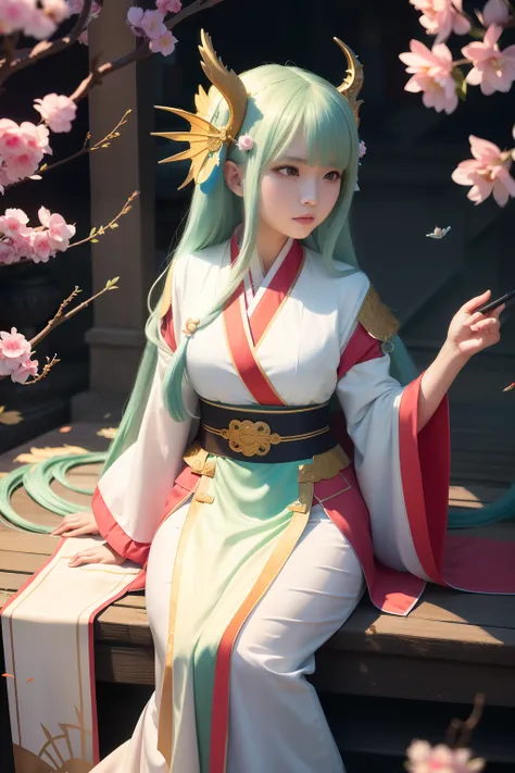 Palace ， A girl in Hanfu, Guviz-style artwork, Anime style. 8K, anime styled digital art, Long hair, blue little dragon girl