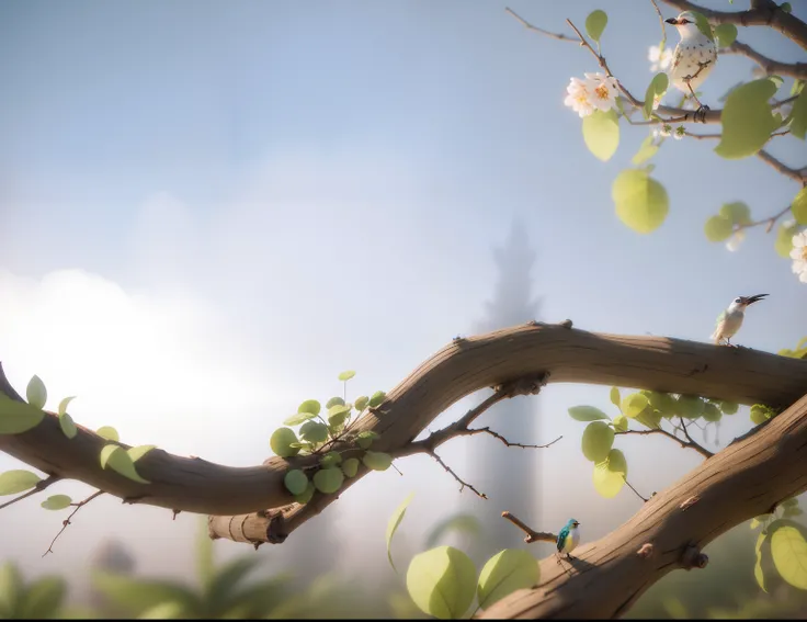 there is a bird that is sitting on a branch of a tree, natural realistic render, stylized as a 3d render, hyperdetailed twigs and plants, animation style render, rendered in maya and houdini, rendered in cinema 4 d, rendered in keyshot, Rendered in Cinema4...