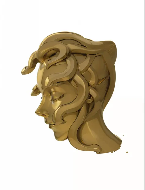 Medusa side face golden statue，Dark gold，high light，Medusa，statues，metals